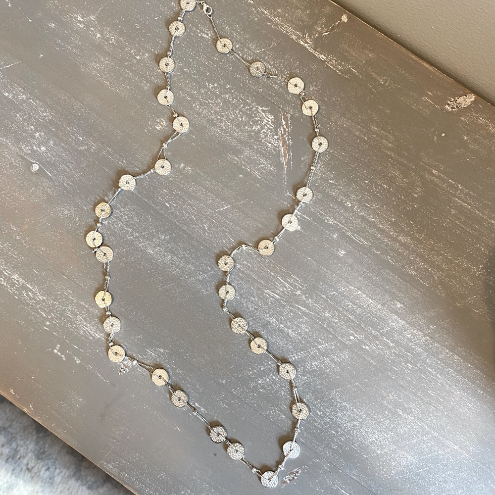 Sterling Silver Disc Circle Long Necklace NEW
